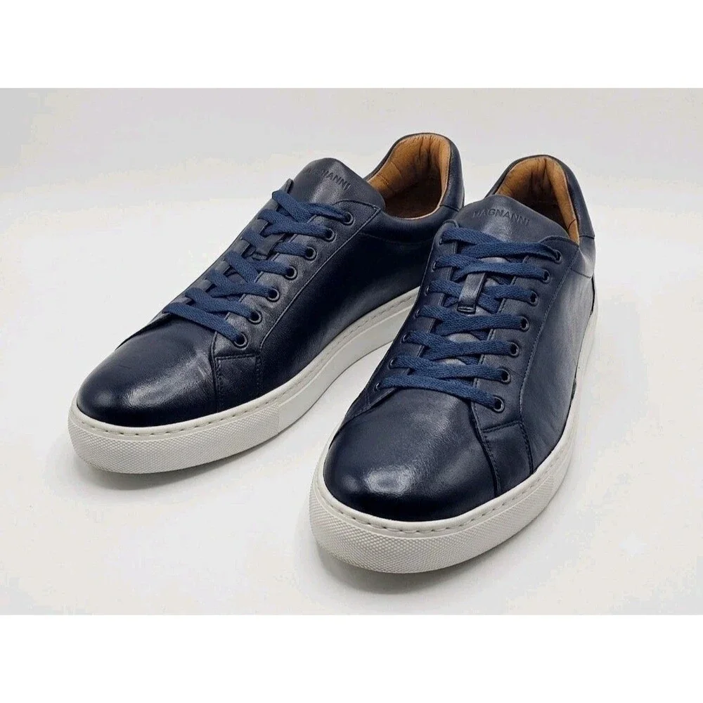 Magnanni Navy Leather Low Top Sneakers Size 13 M Spain Cupsole Mens 21419 EUC
